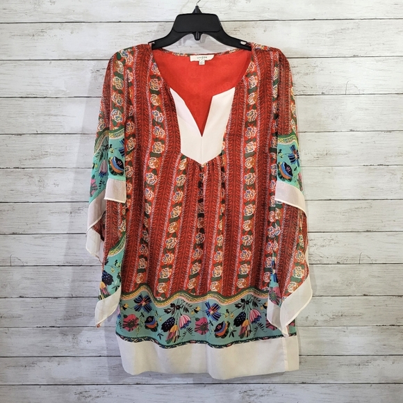 Umgee Dresses & Skirts - Umgee Boho Floral Tunic Dress with Handkerchief Sleeves Size Medium